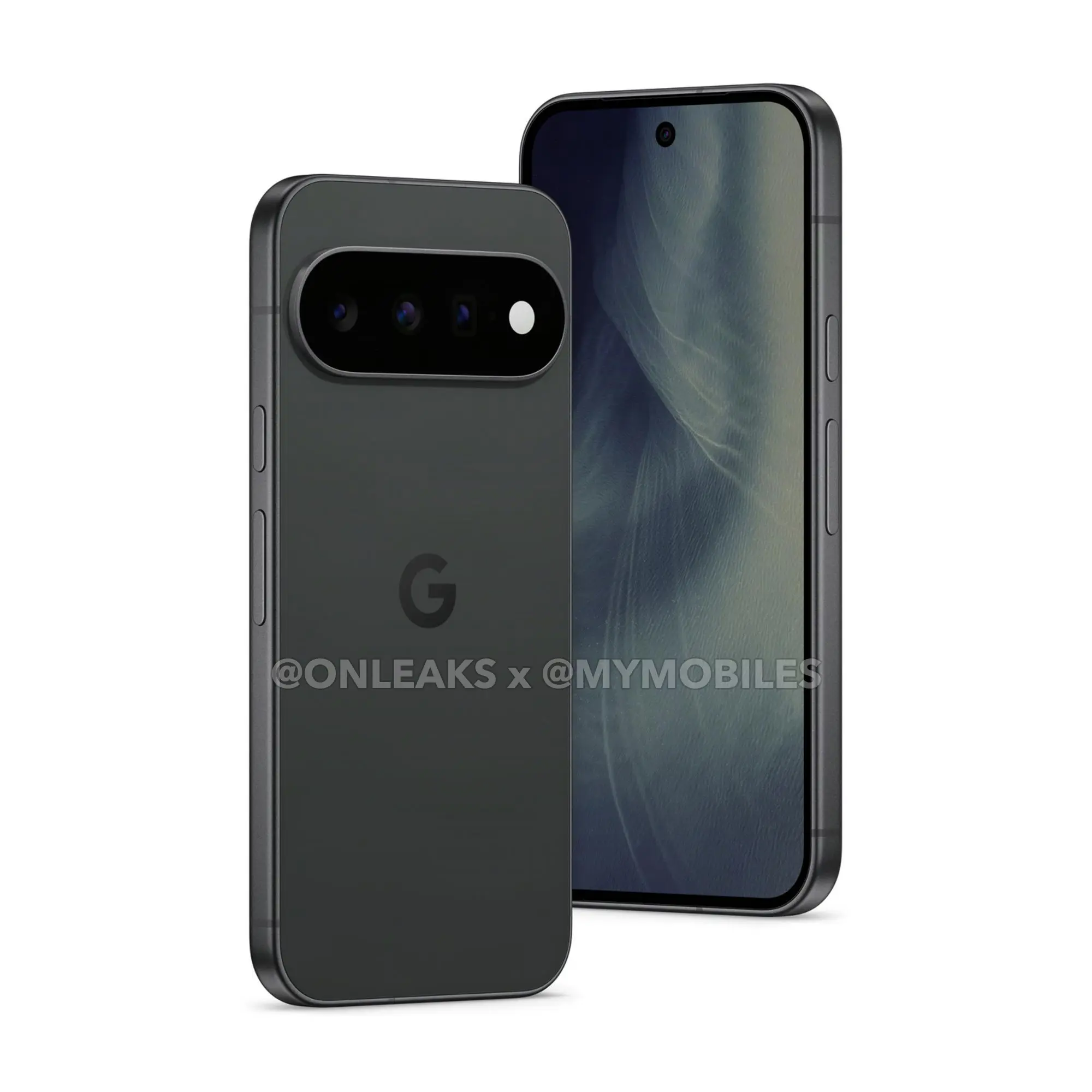 Google Pixel 11 in Midnight, leaked press render, rear three-quarter view