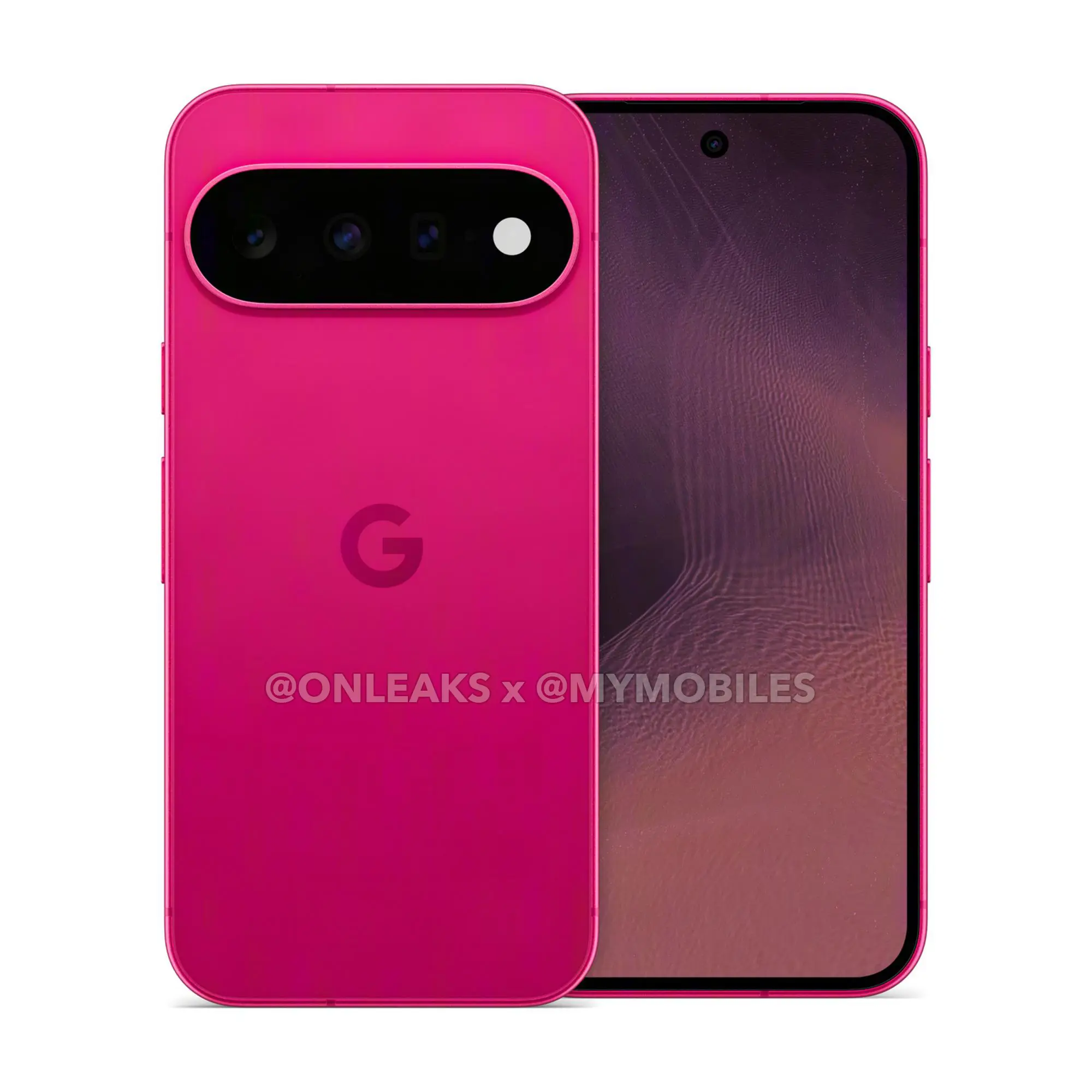 Google Pixel 11 in Pink, leaked press render, front and back