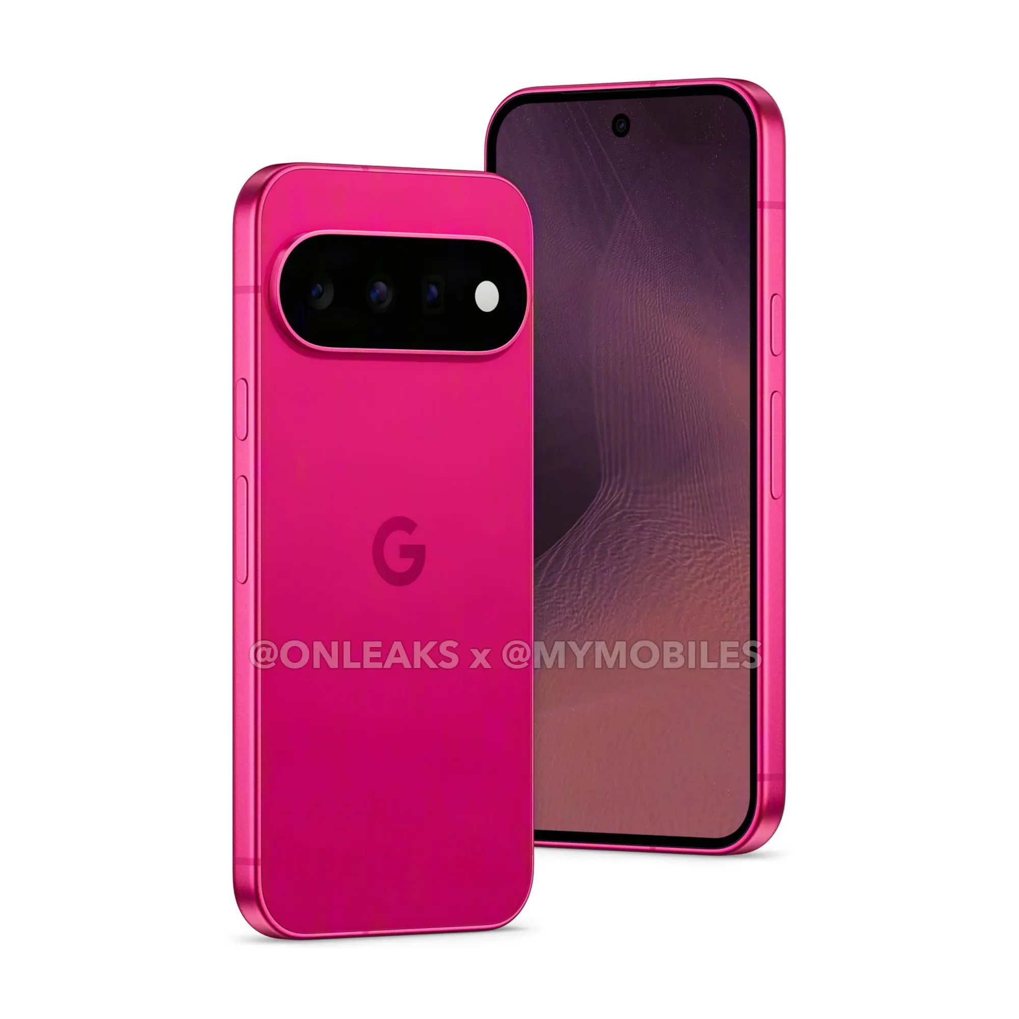 Google Pixel 11 in Pink, leaked press render, rear three-quarter view