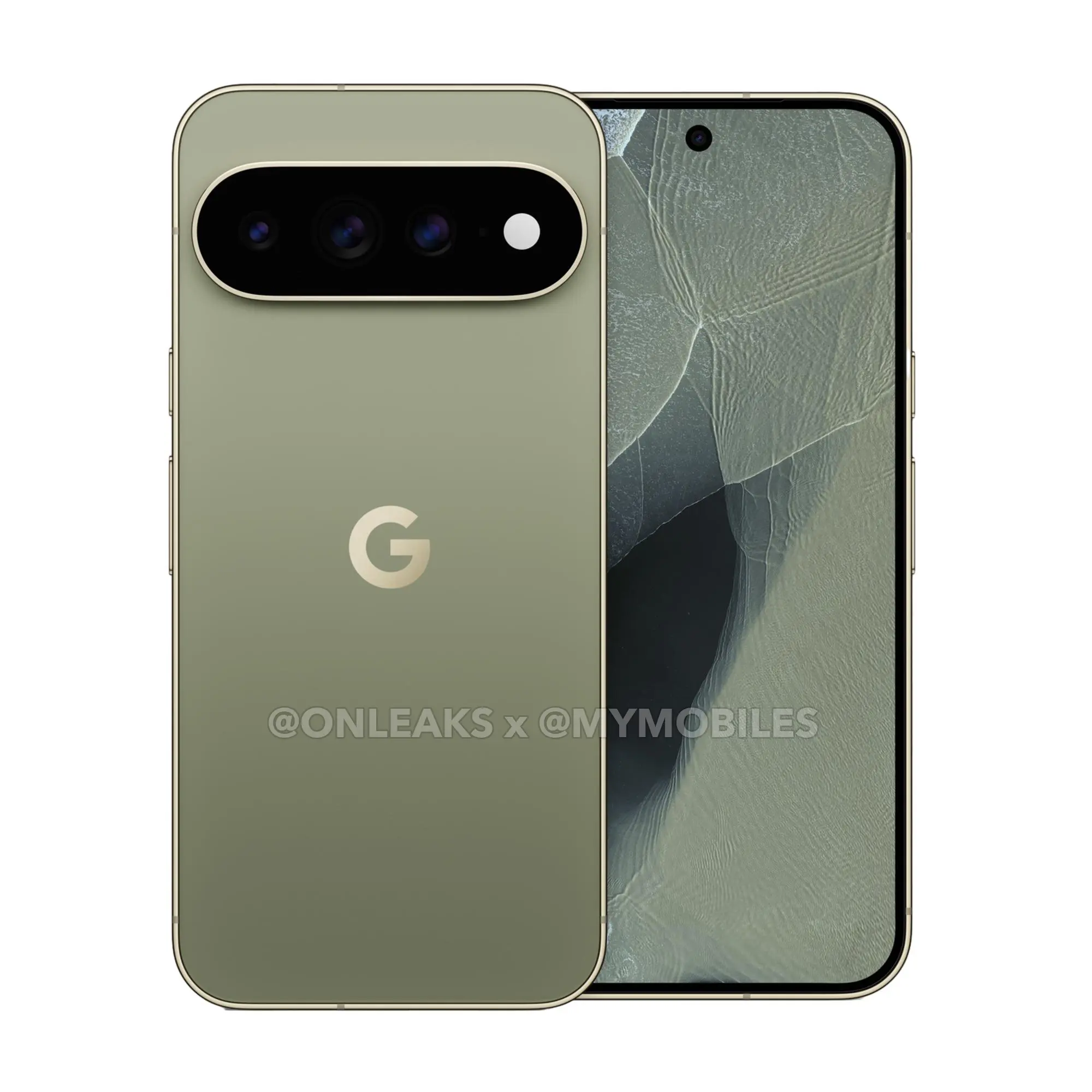 Google Pixel 11 Pro in Green, leaked press render, front and back