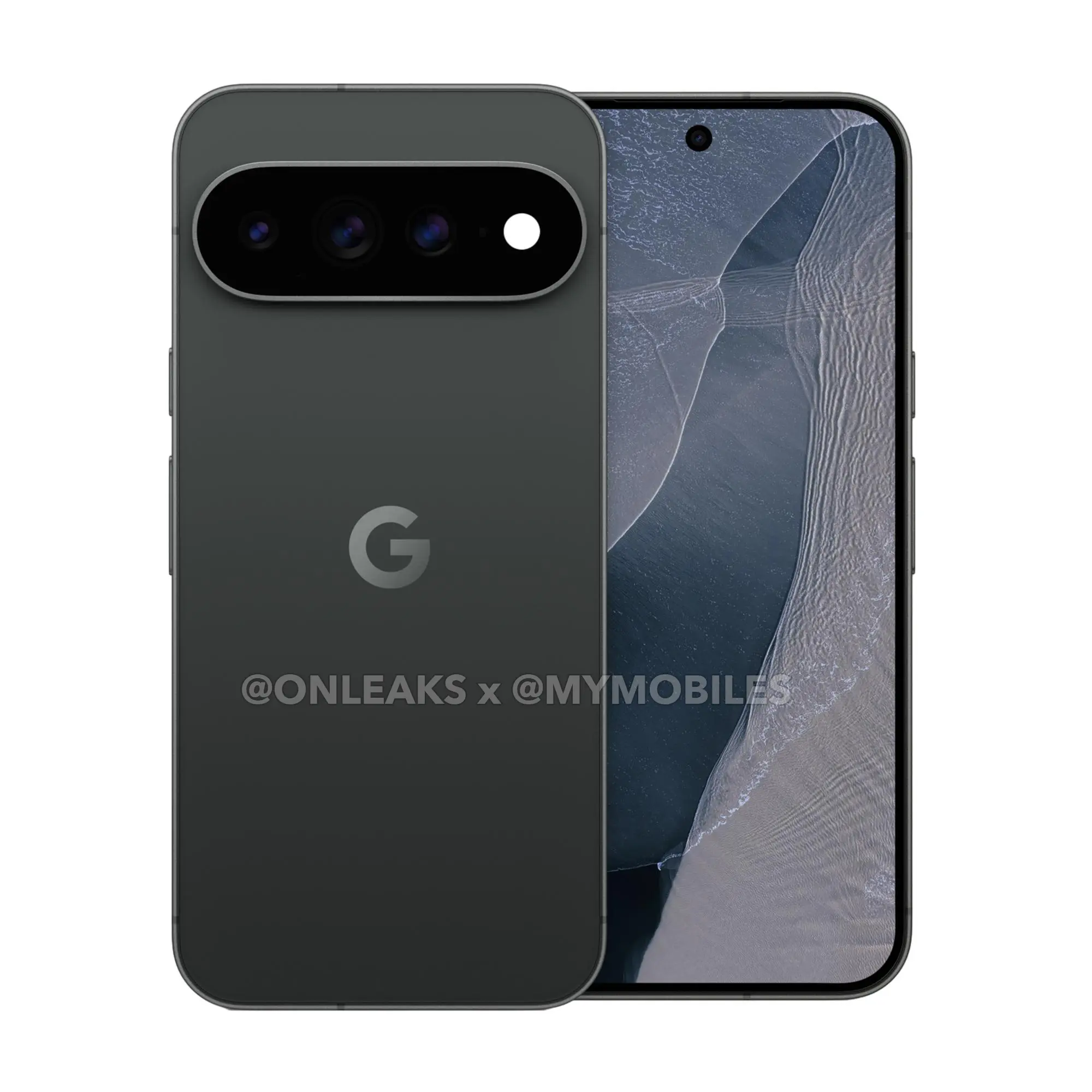 Google Pixel 11 Pro in Midnight, leaked press render, front and back