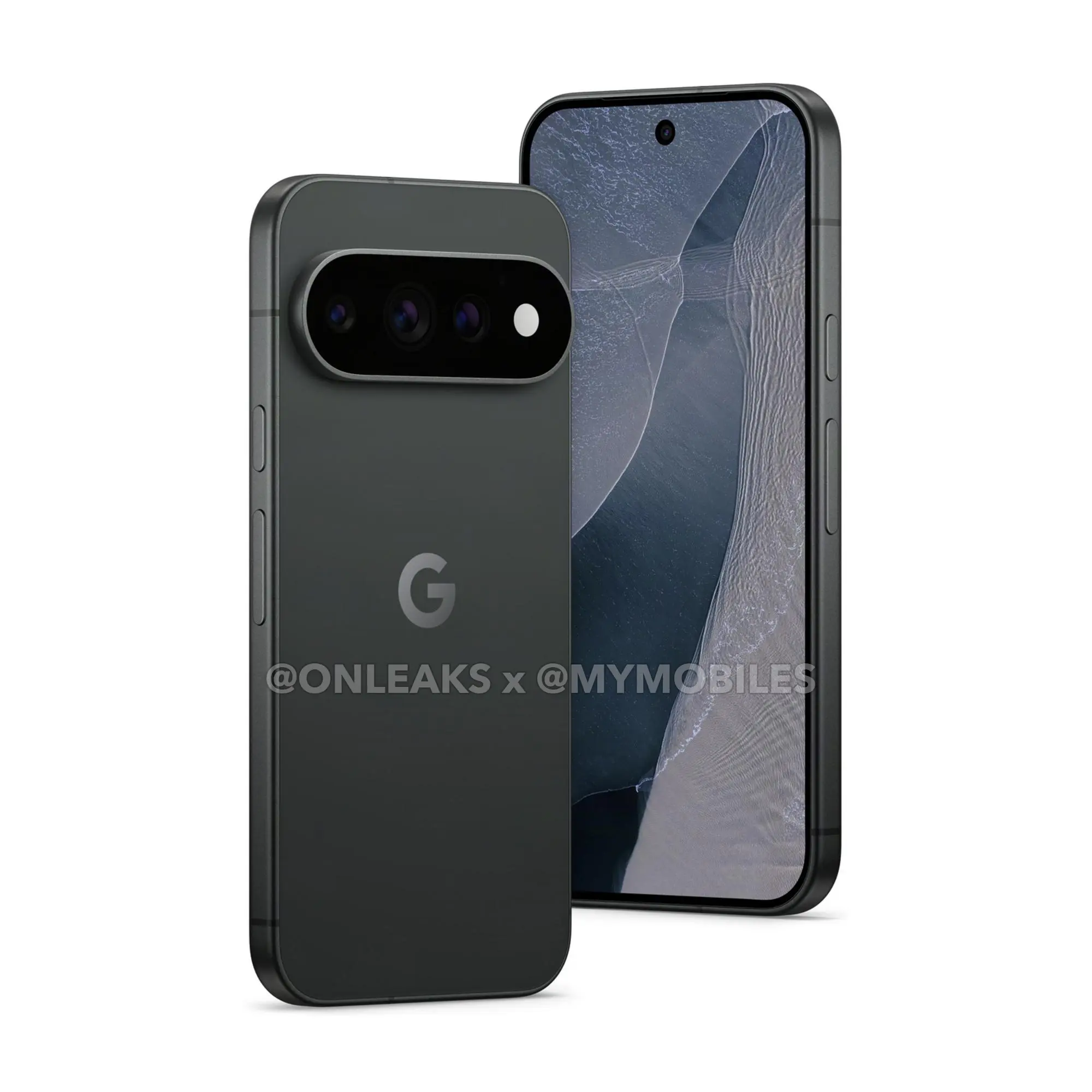 Google Pixel 11 Pro in Midnight, leaked press render, rear three-quarter view