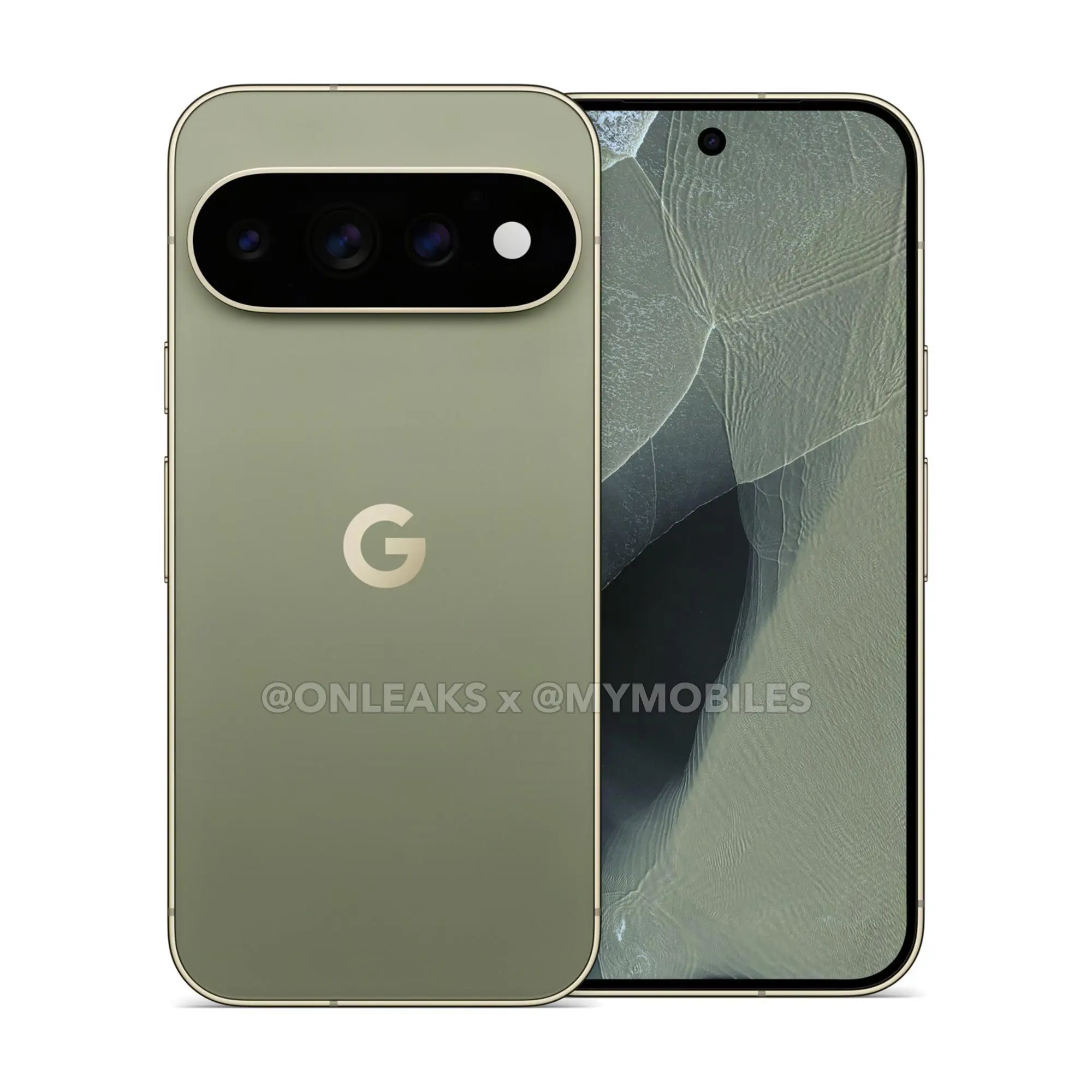 Google Pixel 11 Pro XL in Green, leaked press render, front and back