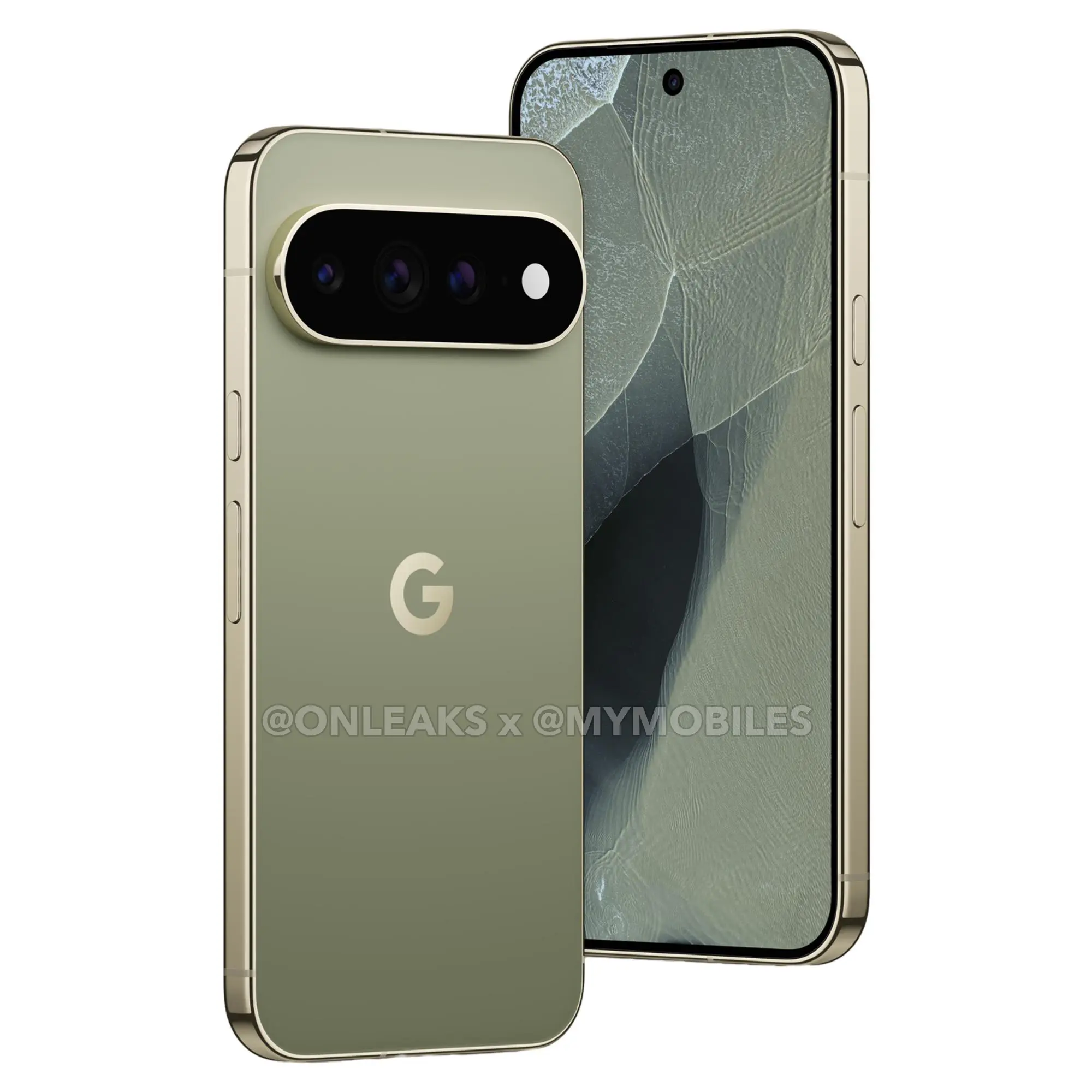 Google Pixel 11 Pro XL in Green, leaked press render, rear three-quarter view