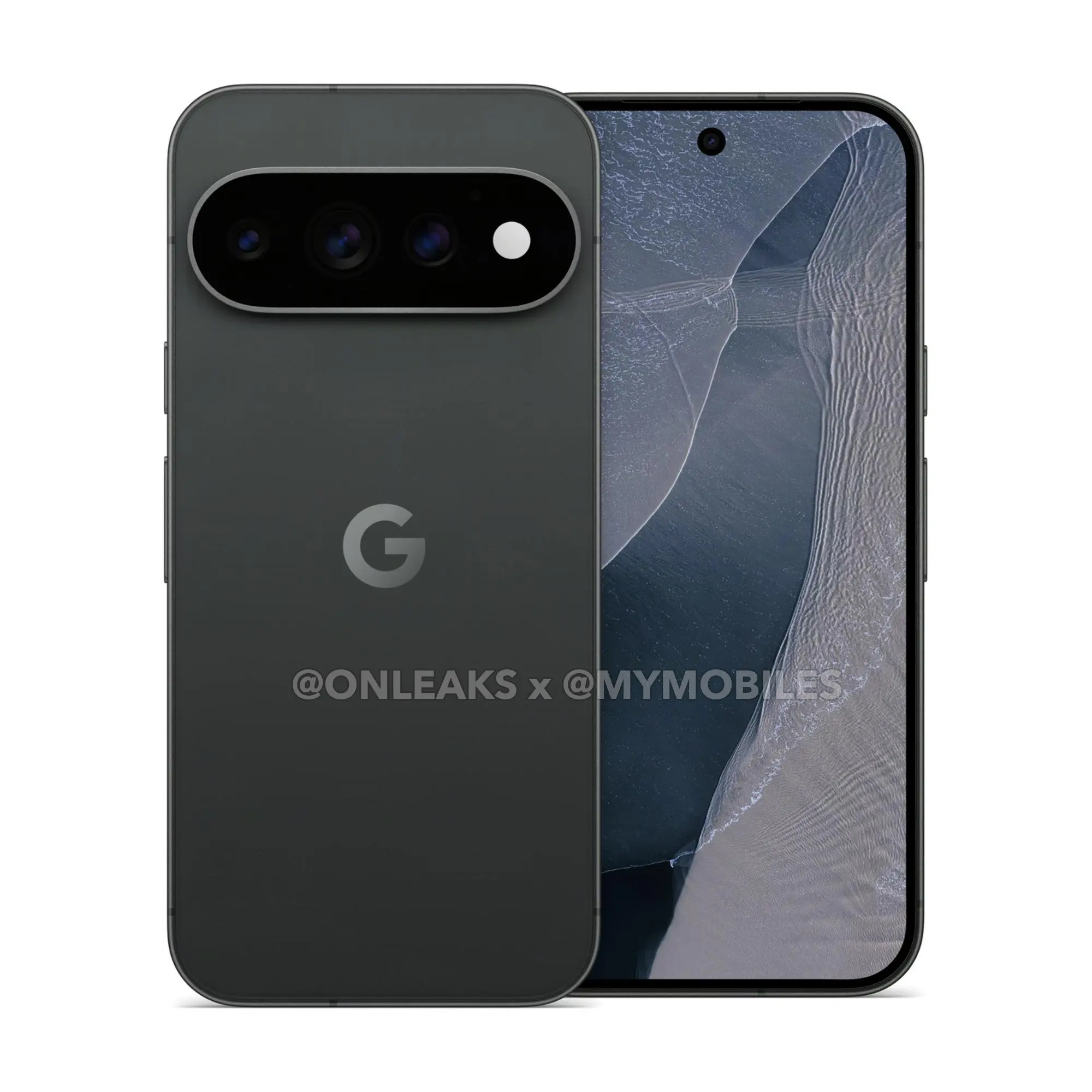 Google Pixel 11 Pro XL in Midnight, leaked press render, front and back