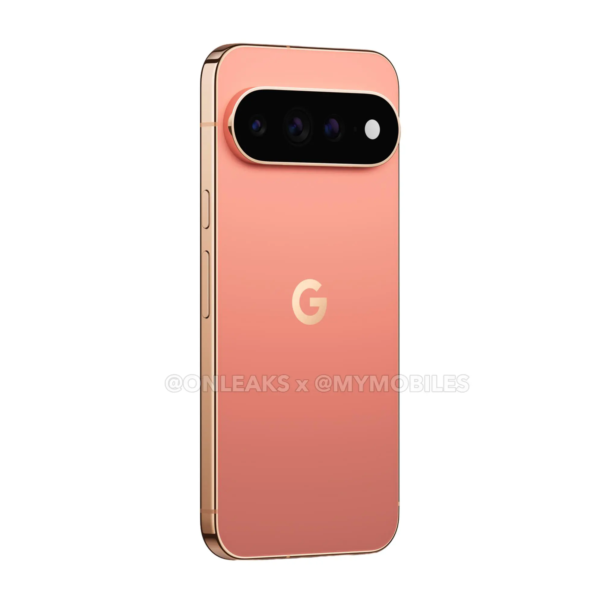 Google Pixel 11 Pro XL in Dune (coral-copper), leaked press render, rear three-quarter view