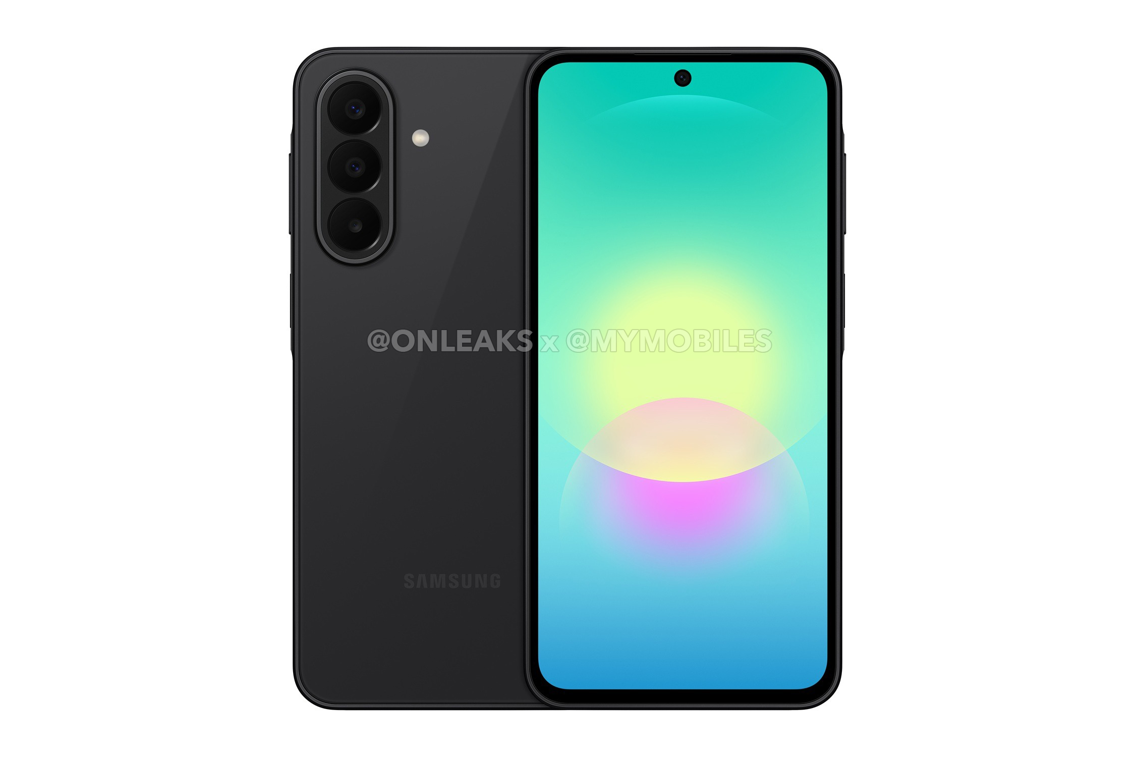 Samsung Galaxy A27 in Black, front and back view
