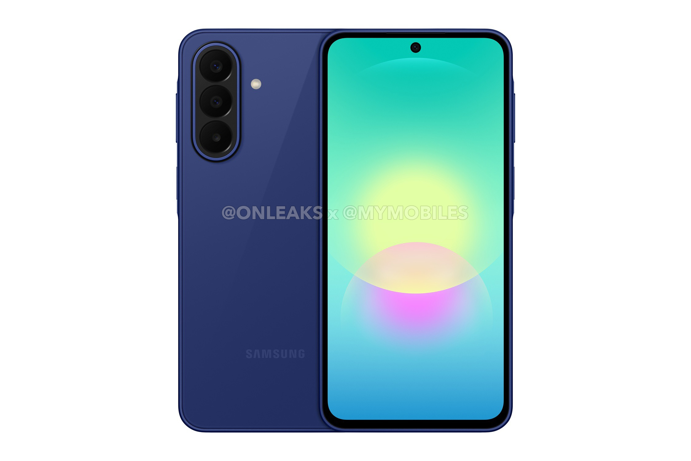 Samsung Galaxy A27 in Blue, front and back view