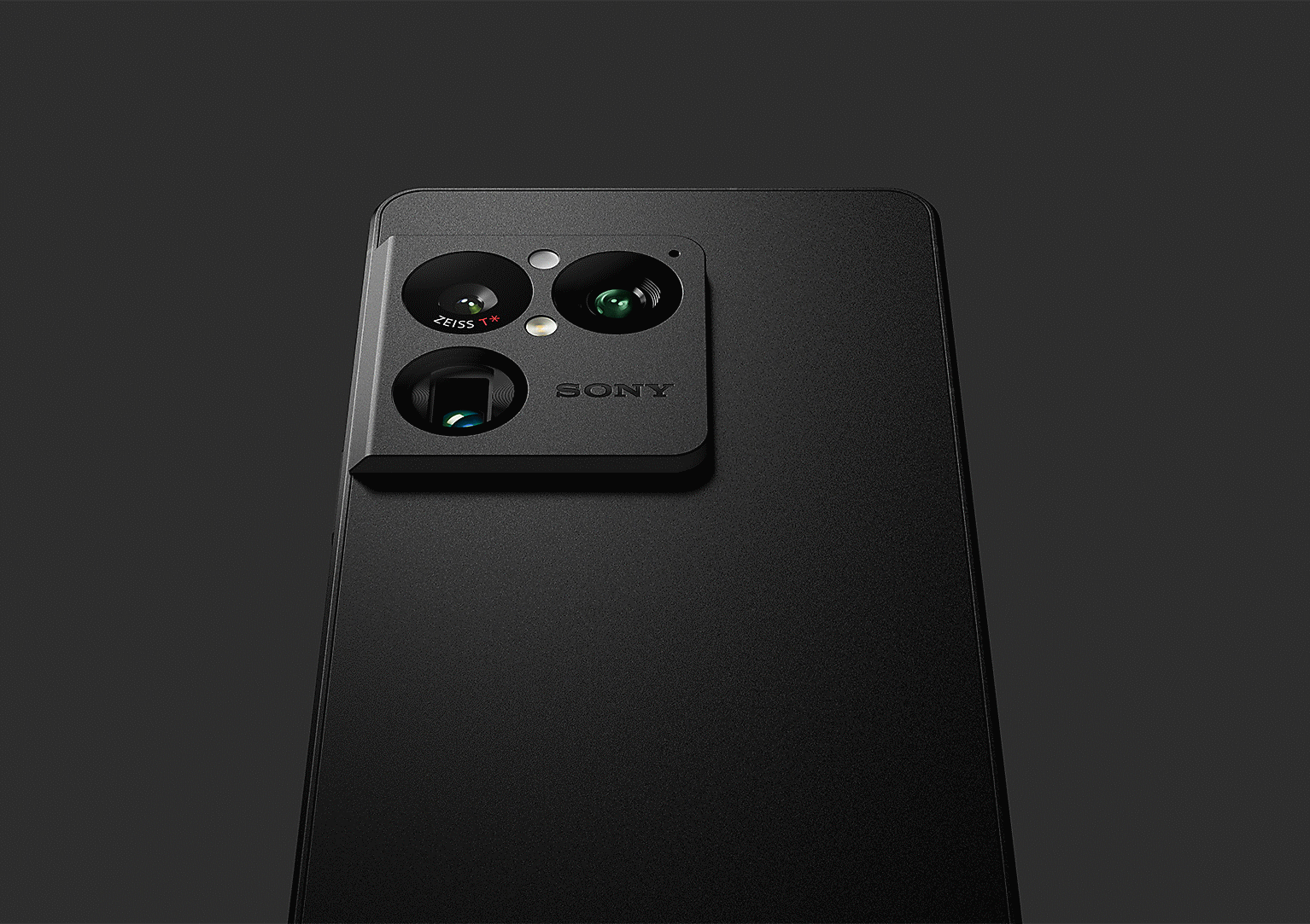 Close-up of the Sony Xperia 1 VIII's redesigned square camera island with ZEISS T* branding