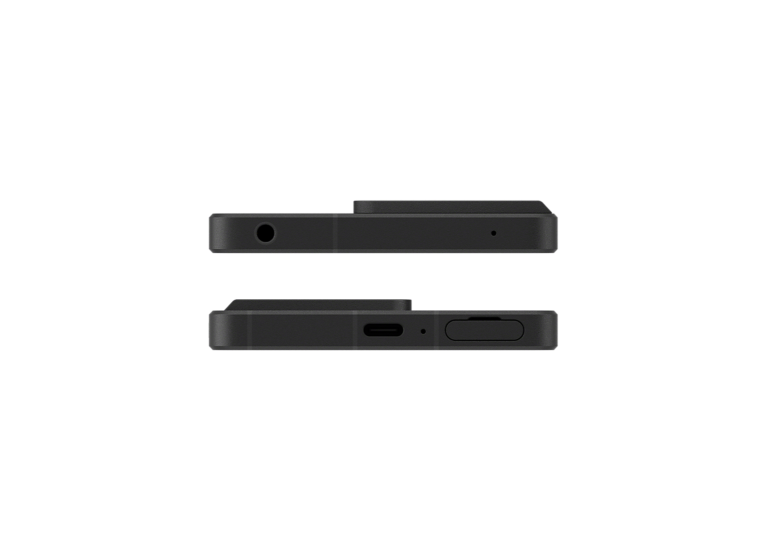 Top and bottom edges of the Sony Xperia 1 VIII showing the 3.5mm headphone jack, USB-C port, and SIM tray