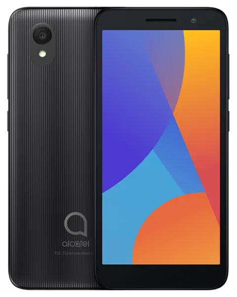 Alcatel 1 (2021) in black, front and back composite