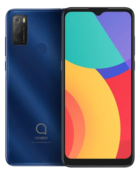 Alcatel 1S (2021) in blue, front and back composite