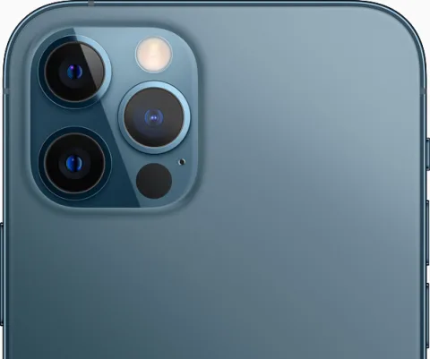 iPhone 12 Pro triple-camera system close-up, Pacific Blue
