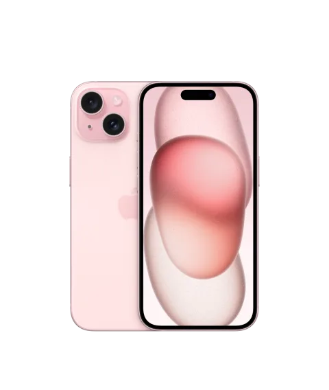Apple iPhone 15 in Pink, front and back view