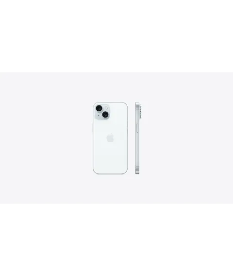 Apple iPhone 15 in Blue shown from the back and the side edge