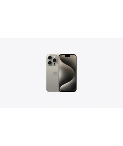 Apple iPhone 15 Pro in Natural Titanium, front and back view