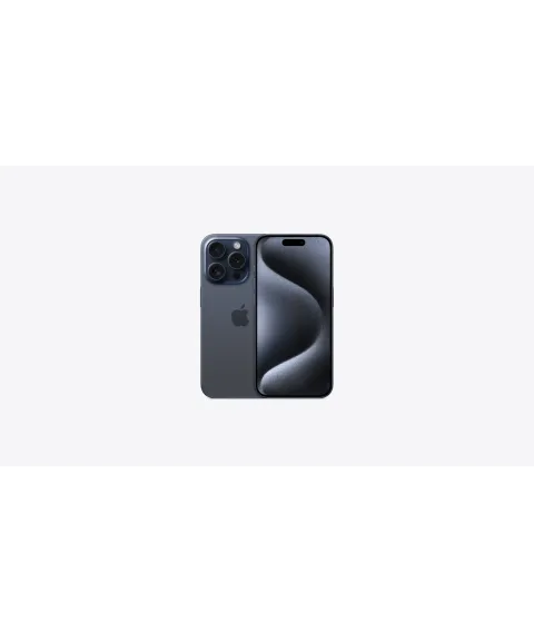 Apple iPhone 15 Pro in Blue Titanium, front and back view
