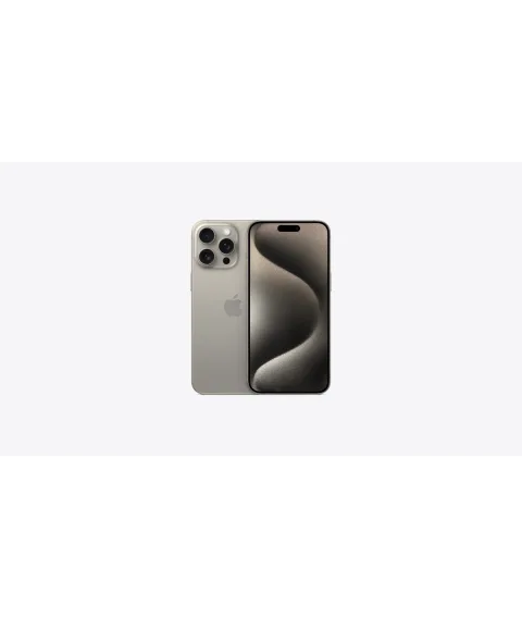 Apple iPhone 15 Pro Max in Natural Titanium, front and back view