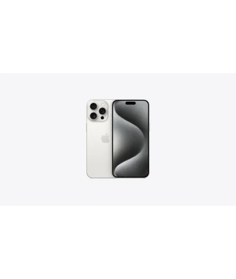 Apple iPhone 15 Pro Max in White Titanium, front and back view