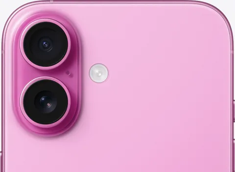 iPhone 16 in Pink, rear camera detail angle