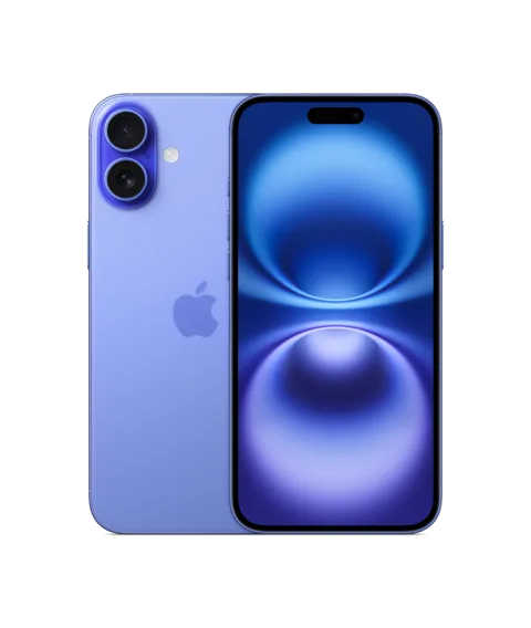 Apple iPhone 16 Plus in Ultramarine, front and back finish view