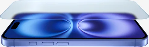 Apple iPhone 16 Plus in Ultramarine, close-up of the front Ceramic Shield glass