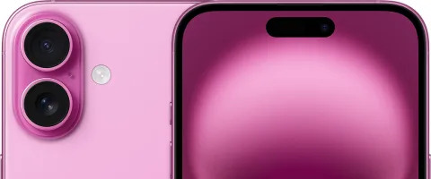 Apple iPhone 16 Plus in Pink, camera module and display corner macro