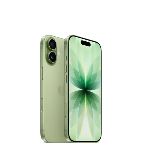 Apple iPhone 17 in Sage, front and back view