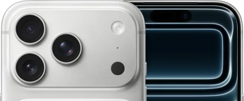Apple iPhone 17 Pro in Silver, angled back and front-edge view