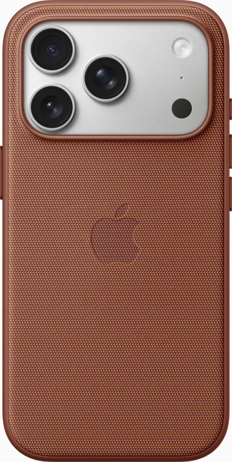 Apple iPhone 17 Pro shown in a TechWoven Case with MagSafe, in sienna