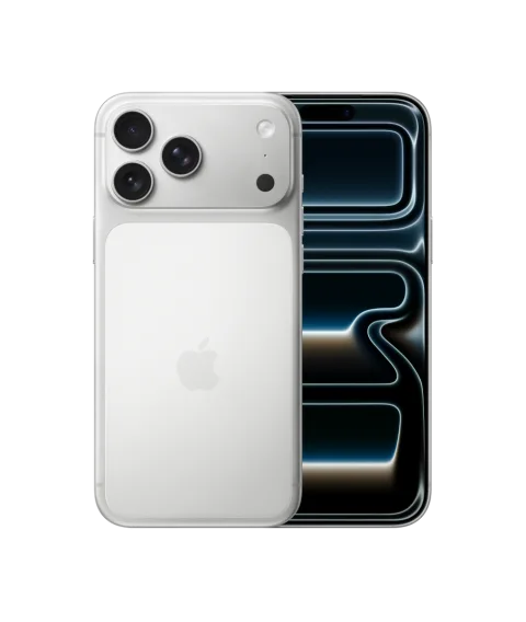 Apple iPhone 17 Pro Max in Silver, front and back view