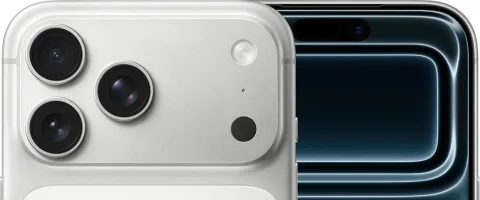 Apple iPhone 17 Pro Max in Silver, angled back and front-edge view