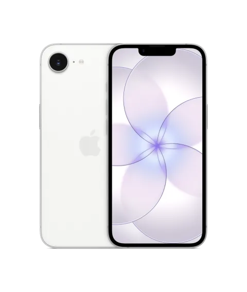 Apple iPhone 17e in White, front and back finish view