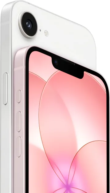 Apple iPhone 17e in White, macro of the bottom edge and side buttons