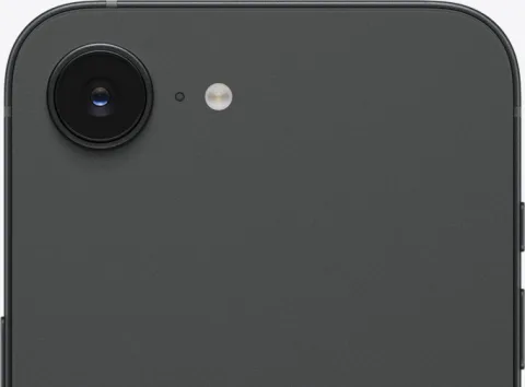 Apple iPhone 17e in Black, rear camera lens macro close-up