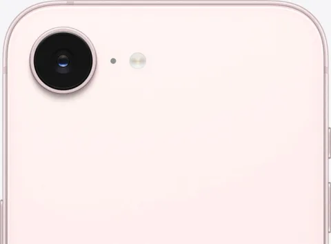 Apple iPhone 17e in Soft Pink, rear camera lens macro close-up