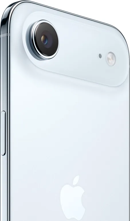 Apple iPhone Air in Sky Blue, camera lens close-up