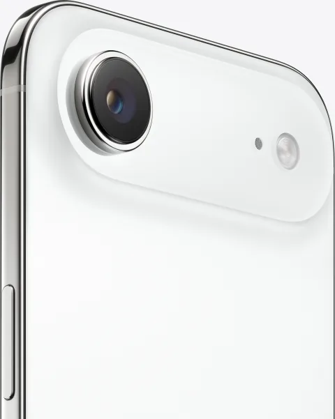 Apple iPhone Air in Cloud White, angled close-up of the camera corner