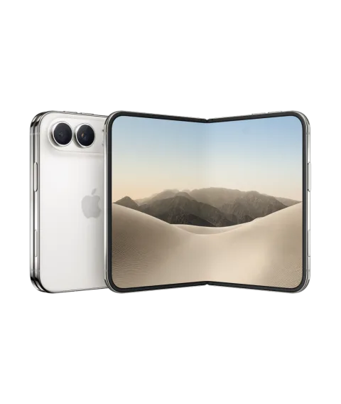 Apple iPhone Duo in Star White, unfolded inner display with the closed back behind