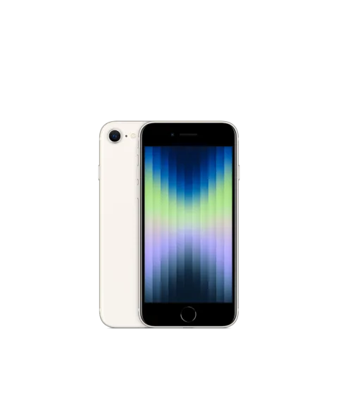 Apple iPhone SE (2022) in Starlight - front and back view