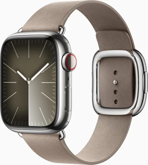 Apple Watch Series 9 - Silver stainless steel case, Taupe FineWoven Modern Buckle
