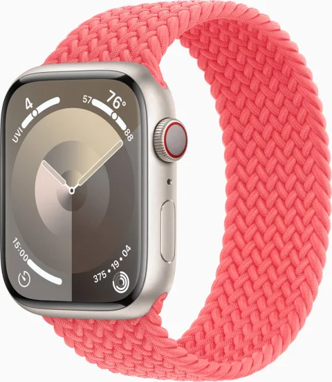 Apple Watch Series 9 - Starlight aluminium case, Guava Braided Solo Loop