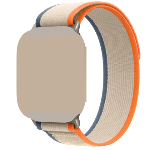 Apple Watch Ultra 2 with Blue/Black/Orange Trail Loop, angled view