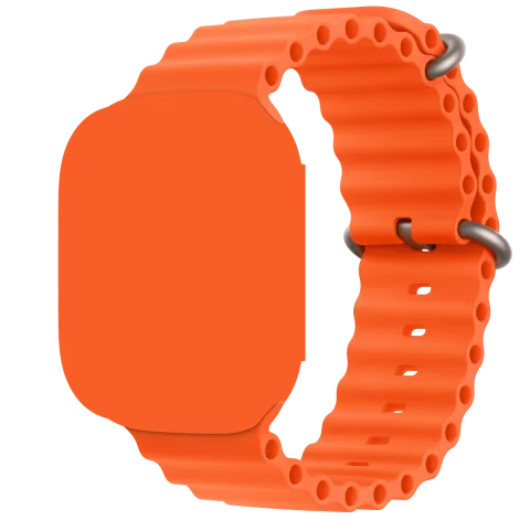 Apple Watch Ultra 2 with White/Orange Trail Loop, angled view