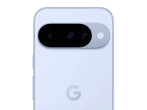 Google Pixel 10 in Frost, close-up of the triple-lens camera bar