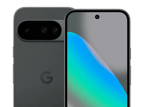 Google Pixel 10 in Obsidian, two units shown front and back