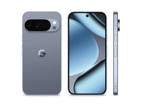Google Pixel 10 Pro in Moonstone, front, back and side angles
