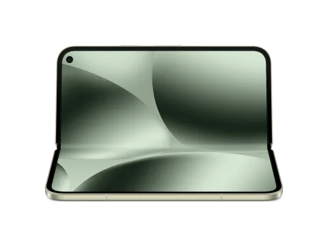Pixel 10 Pro Fold in tabletop mode, resembling a laptop
