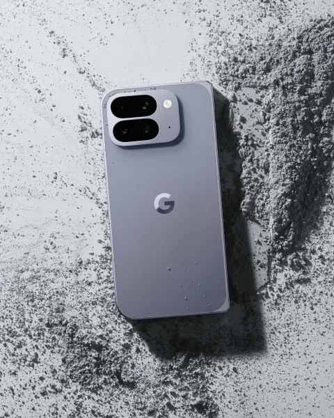 Pixel 10 Pro Fold, screen down in a pile of gray dust
