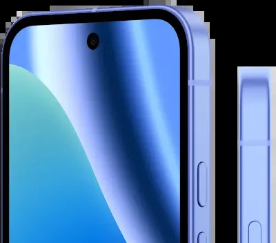 Google Pixel 10a in Lavender, 3/4 front view next to a flat side profile